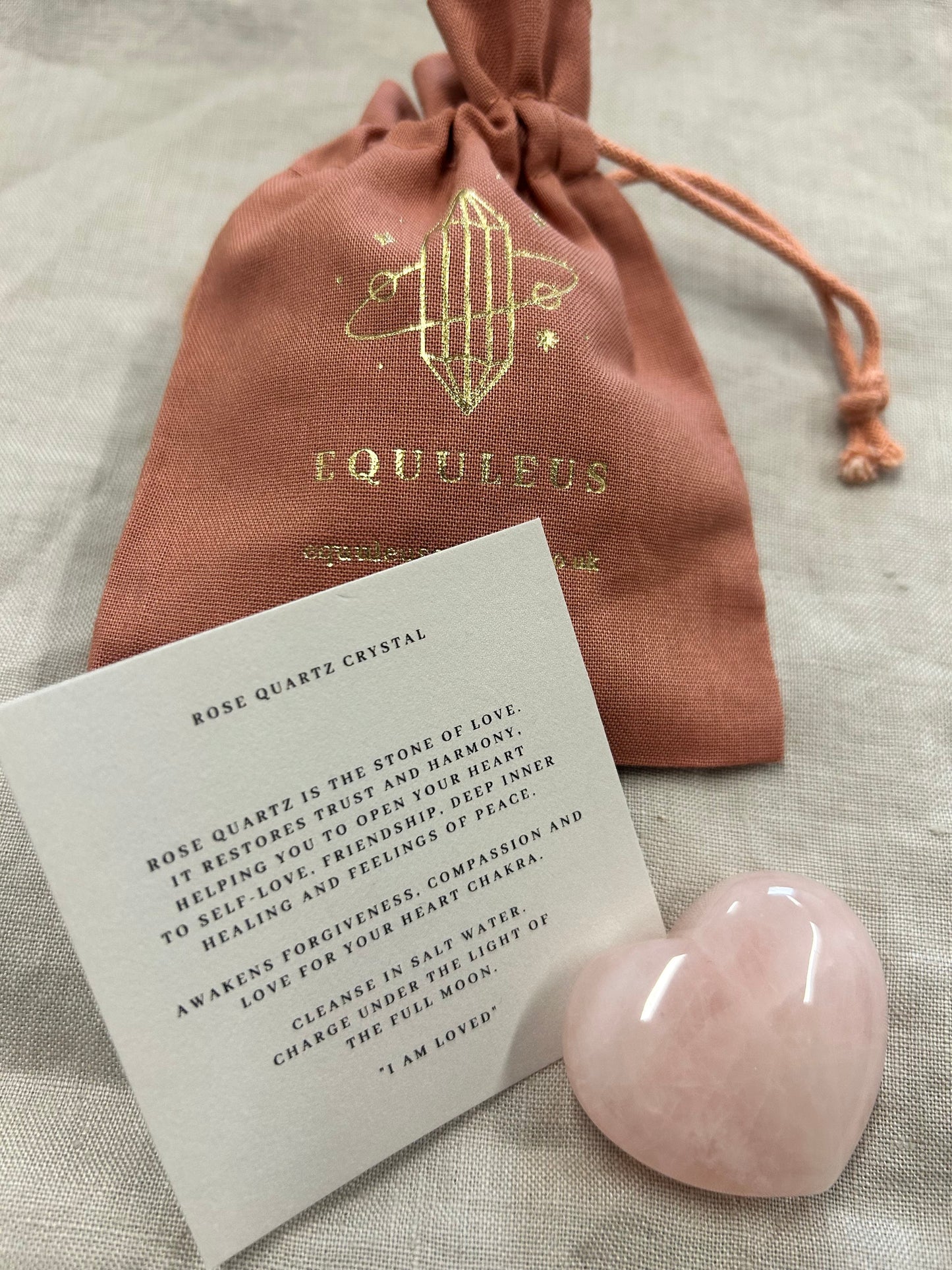 I am Loved, Rose Quartz Crystal Heart & Affirmation Gift