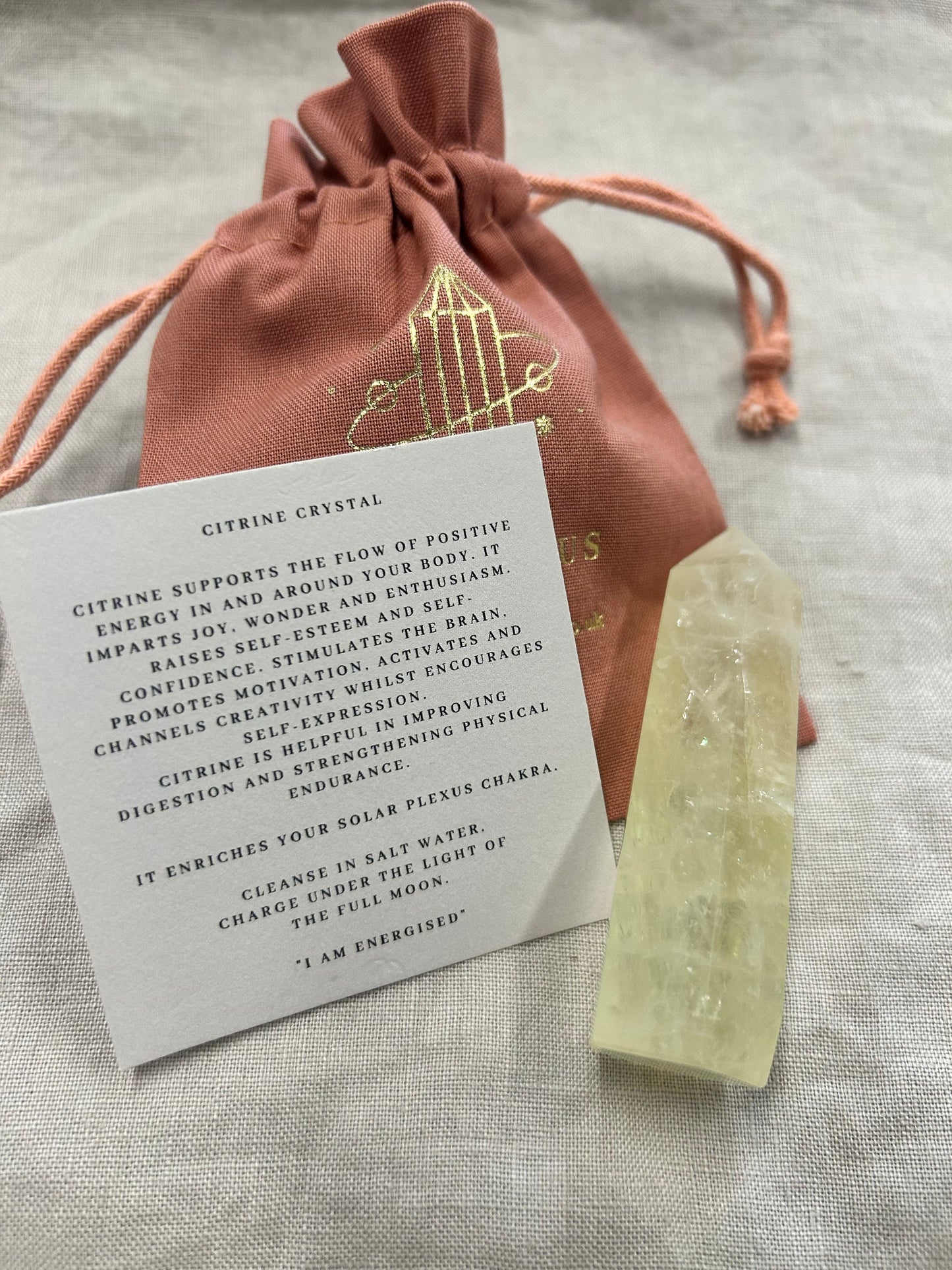 I am Energised, Citrine Crystal Point & Affirmation Gift