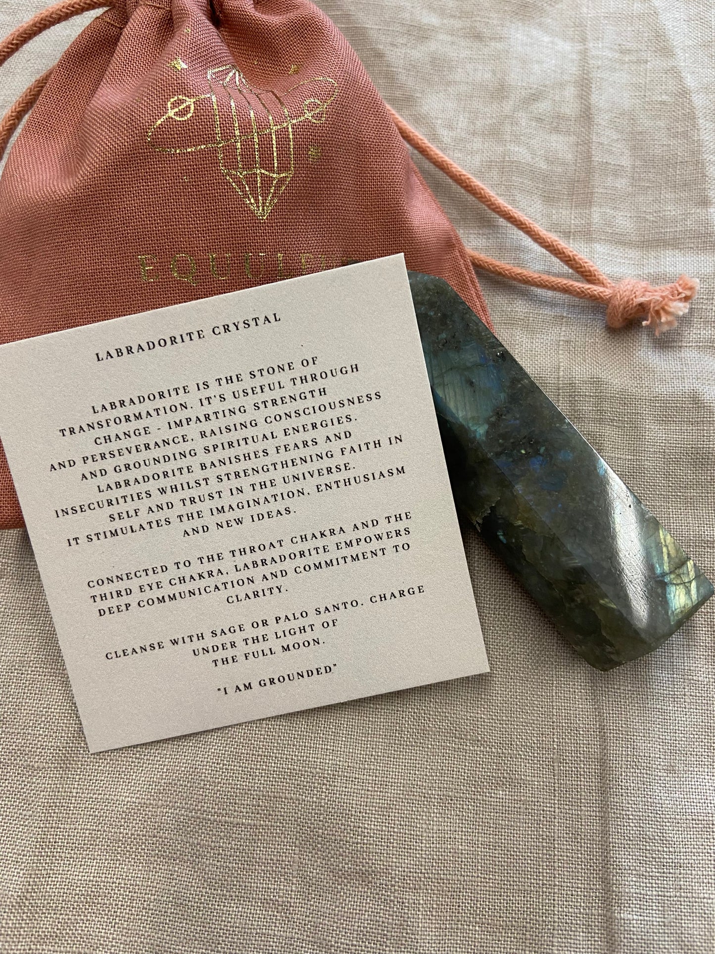 I am Grounded, Labradorite Crystal Point & Affirmation Gift