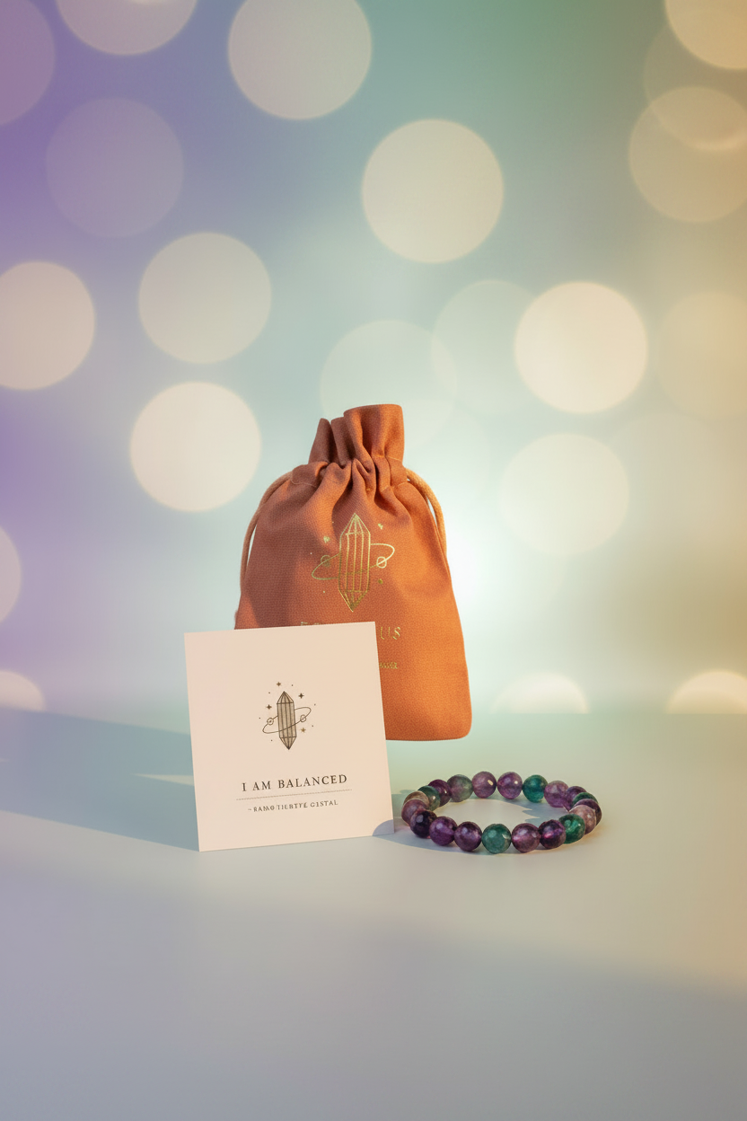 I Am Balanced Rainbow Fluorite Crystal Bracelet Affirmation Kit