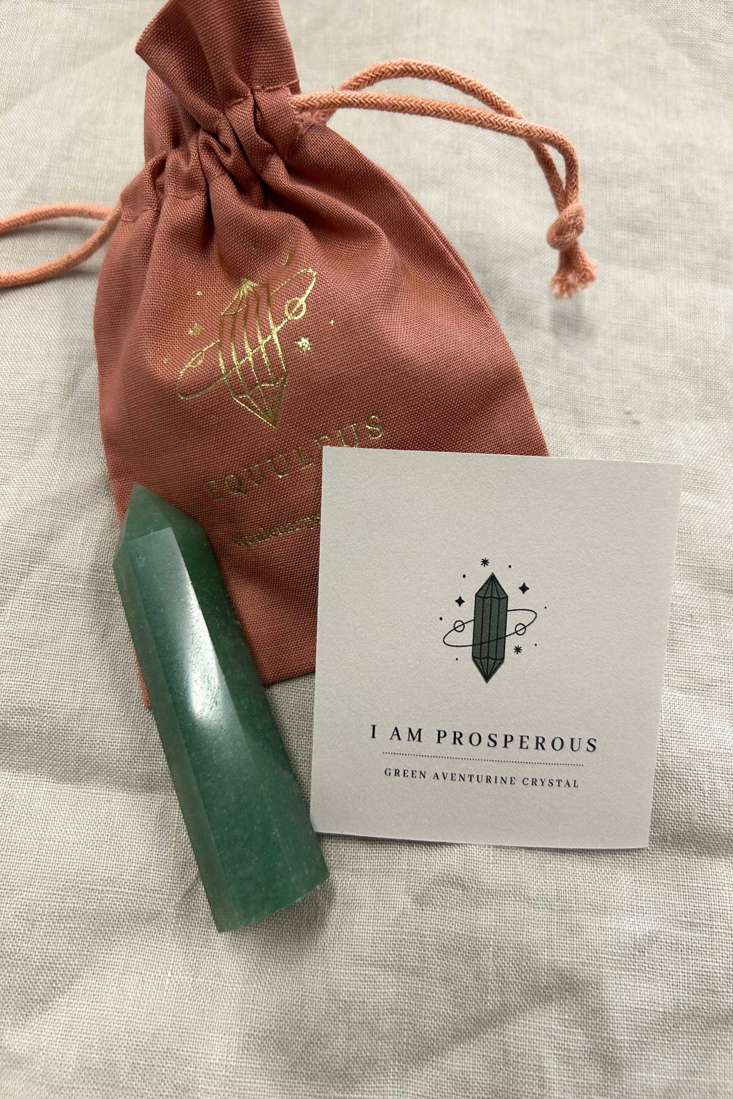 I am Prosperous, Green Aventurine Crystal Point & Affirmation Gift
