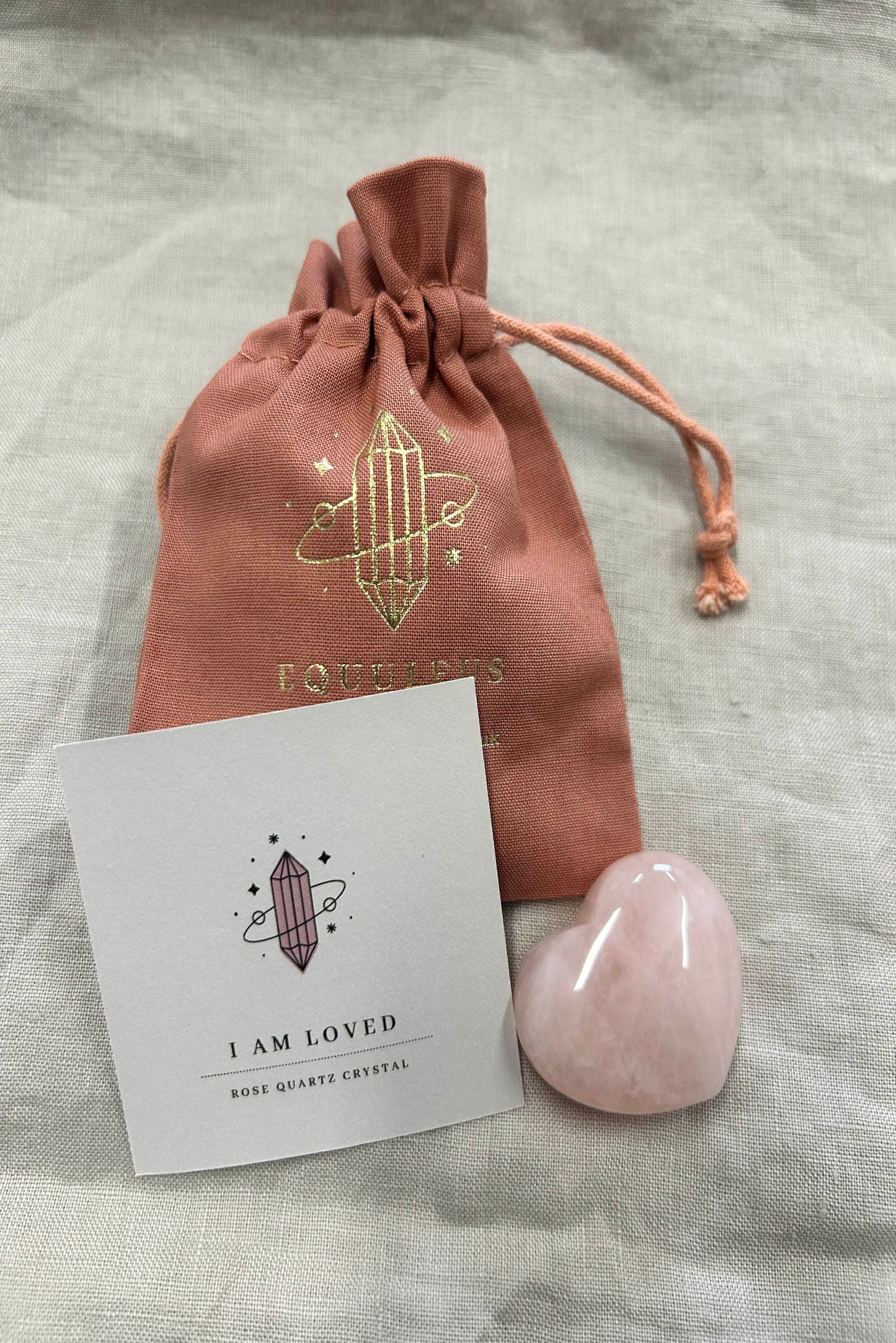 I am Loved, Rose Quartz Crystal Heart & Affirmation Gift