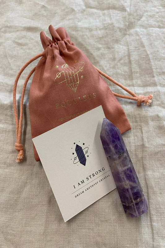 I am Strong, Amethyst Crystal Point & Affirmation Gift