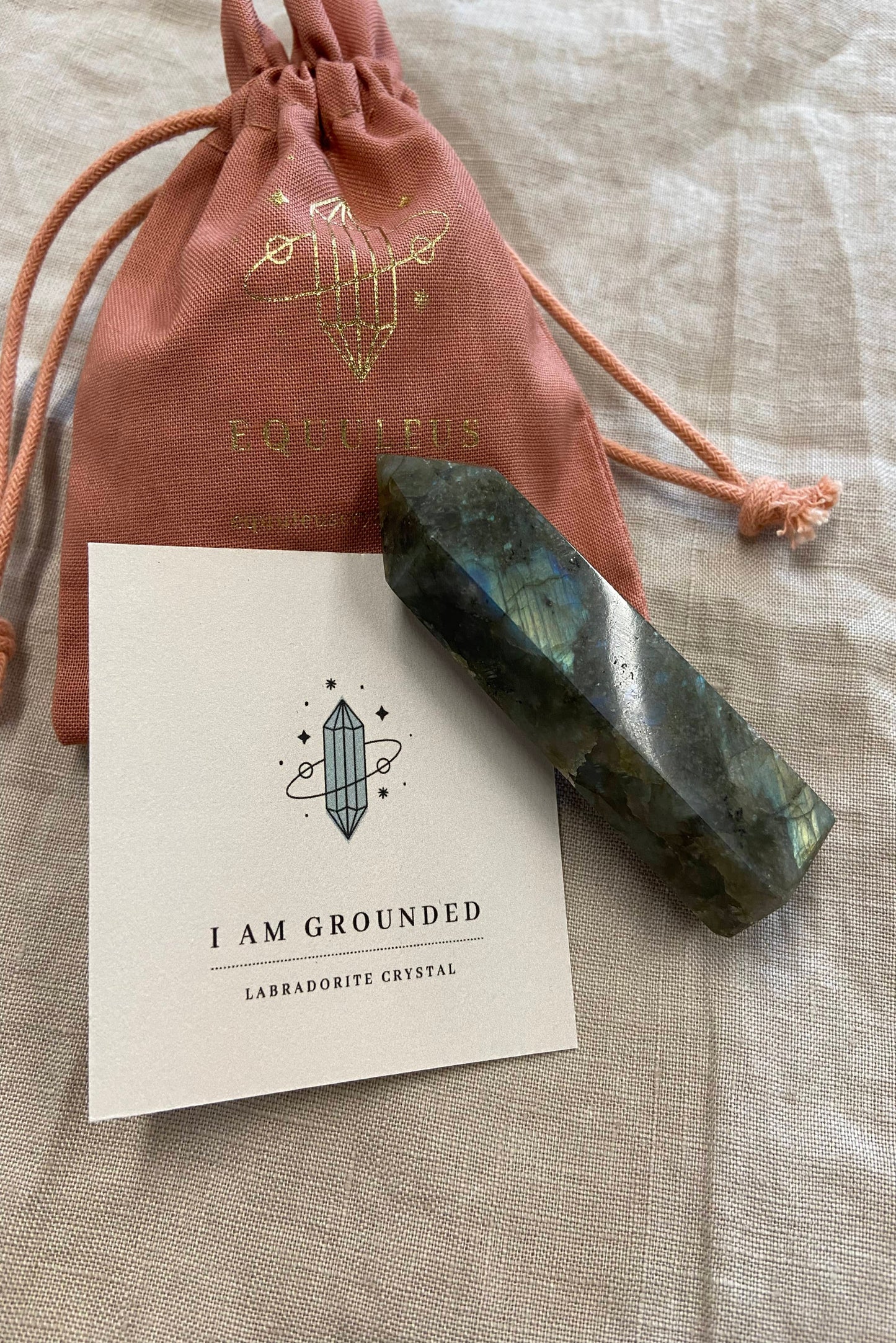 I am Grounded, Labradorite Crystal Point & Affirmation Gift