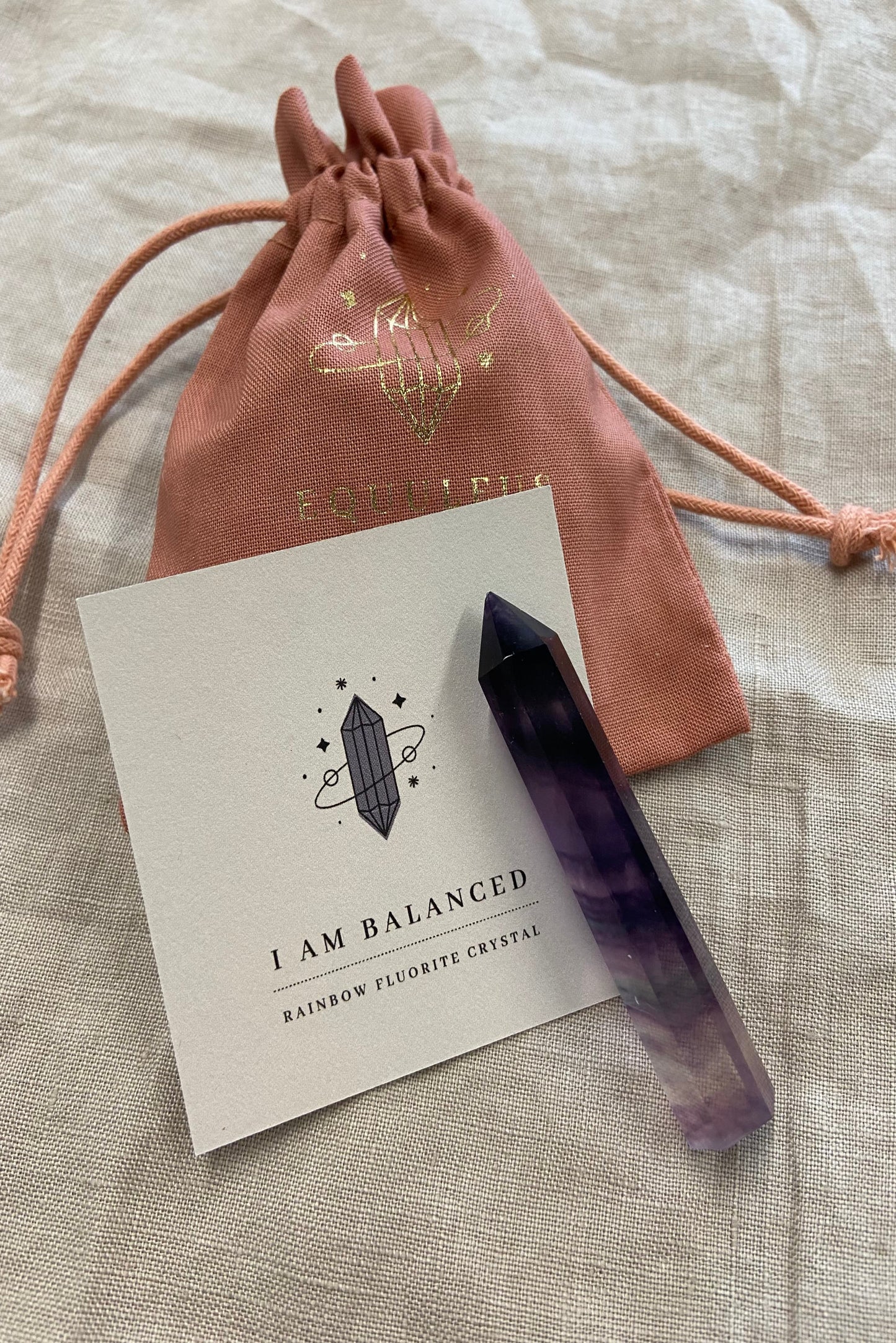 I am Balanced, Fluorite Crystal Point & Affirmation Gift