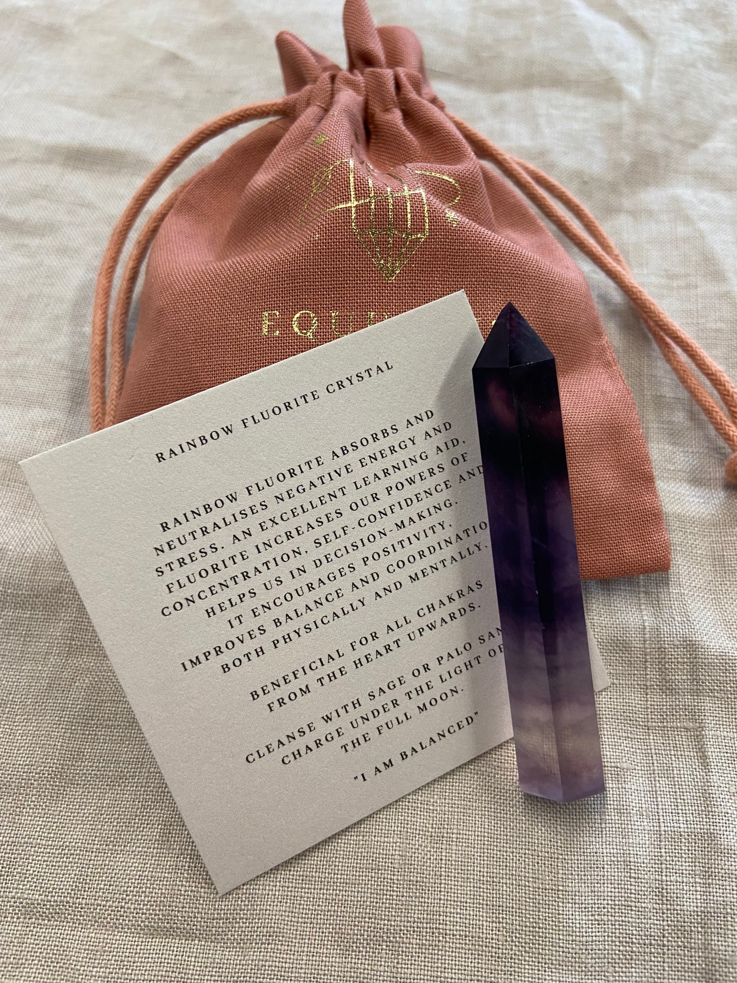 I am Balanced, Fluorite Crystal Point & Affirmation Gift