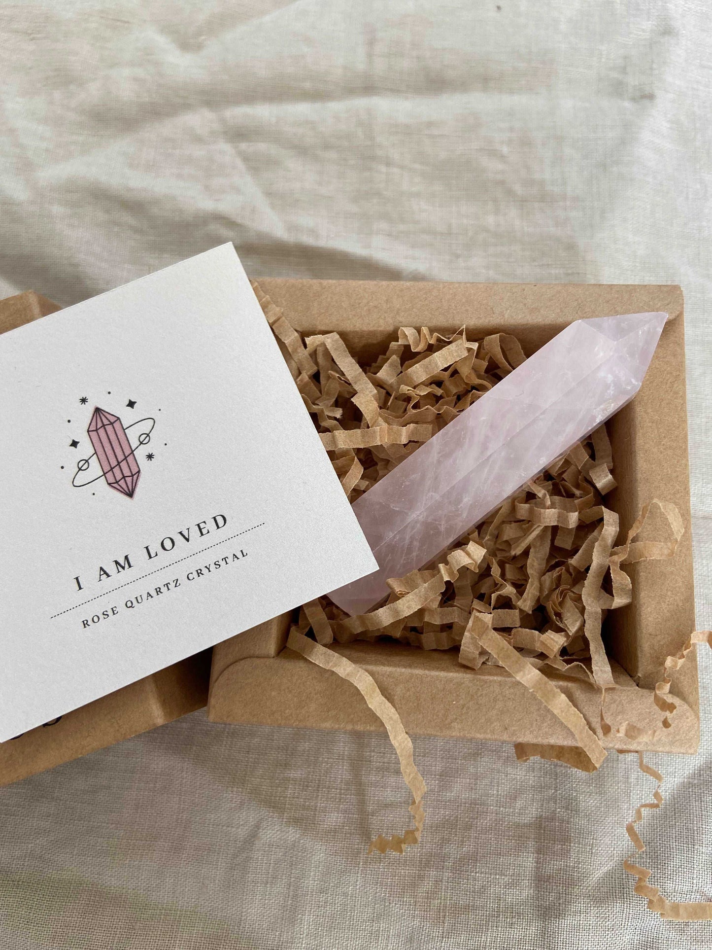 I am Loved, Rose Quartz Crystal Point & Affirmation Gift