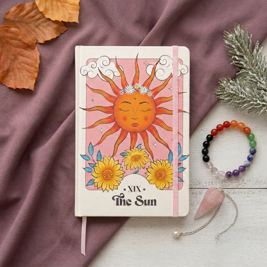 Sun journal, bracelet and one rose quartz pendulum gift set